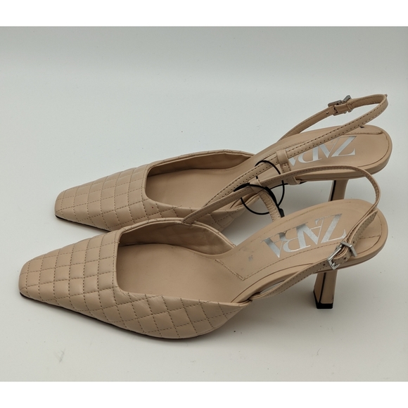 NWOT ZARA Quilted Slingback Leather Heel-7.5 - Picture 5 of 12